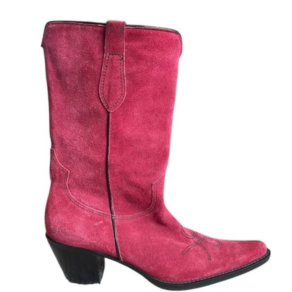 Franco Sarto Pink Suede Western Ankle Boots - Picture 3 of 5